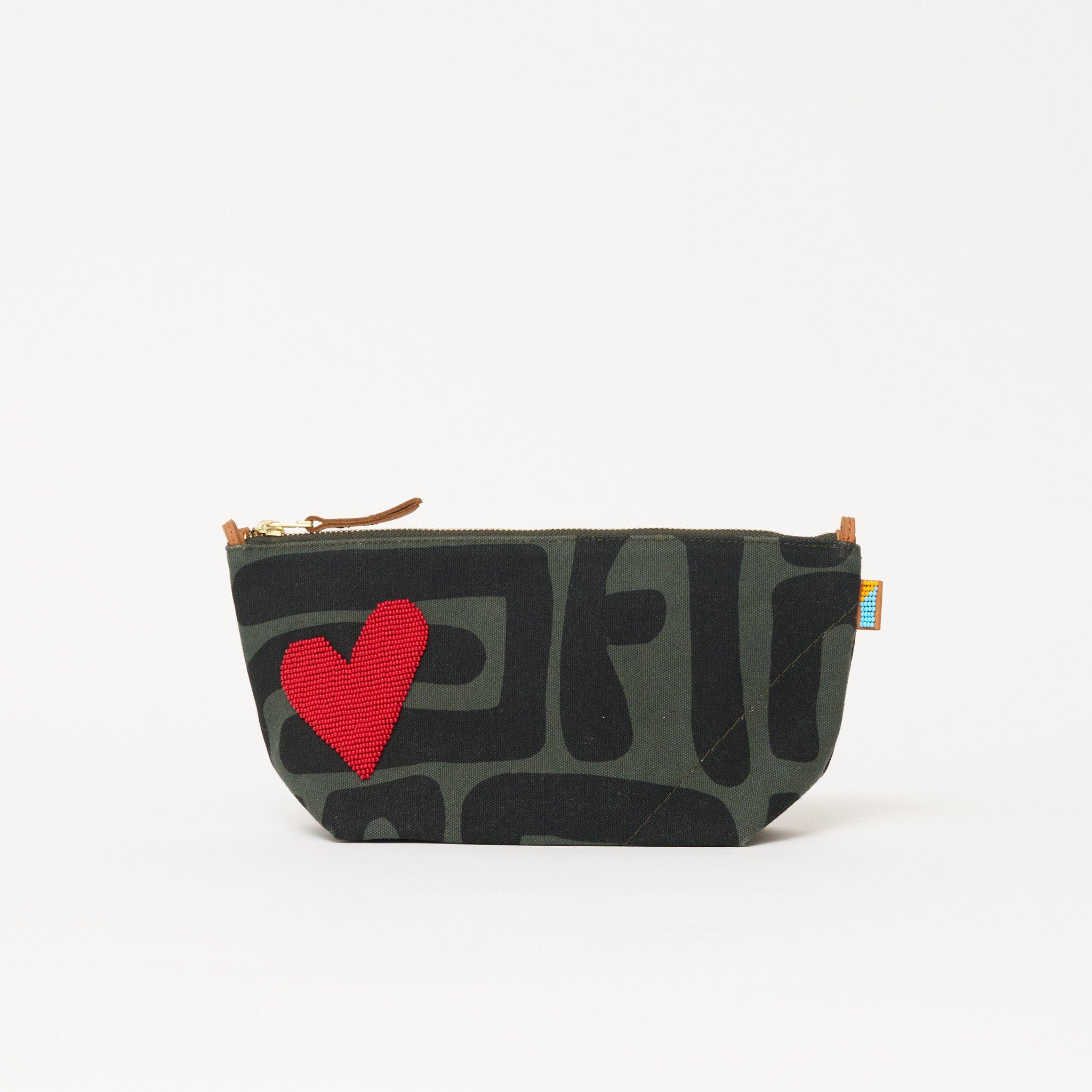 Large Convertible Pouch with Strap - Beaded Red Heart, Main, color, Safari Kuba