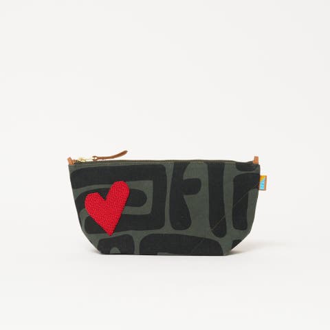 Large Convertible Pouch with Strap - Beaded Red Heart