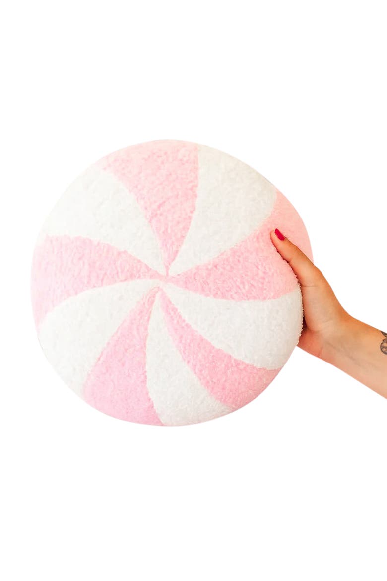 Holiday Peppermint Swirl Pillow, Main, color, Pink