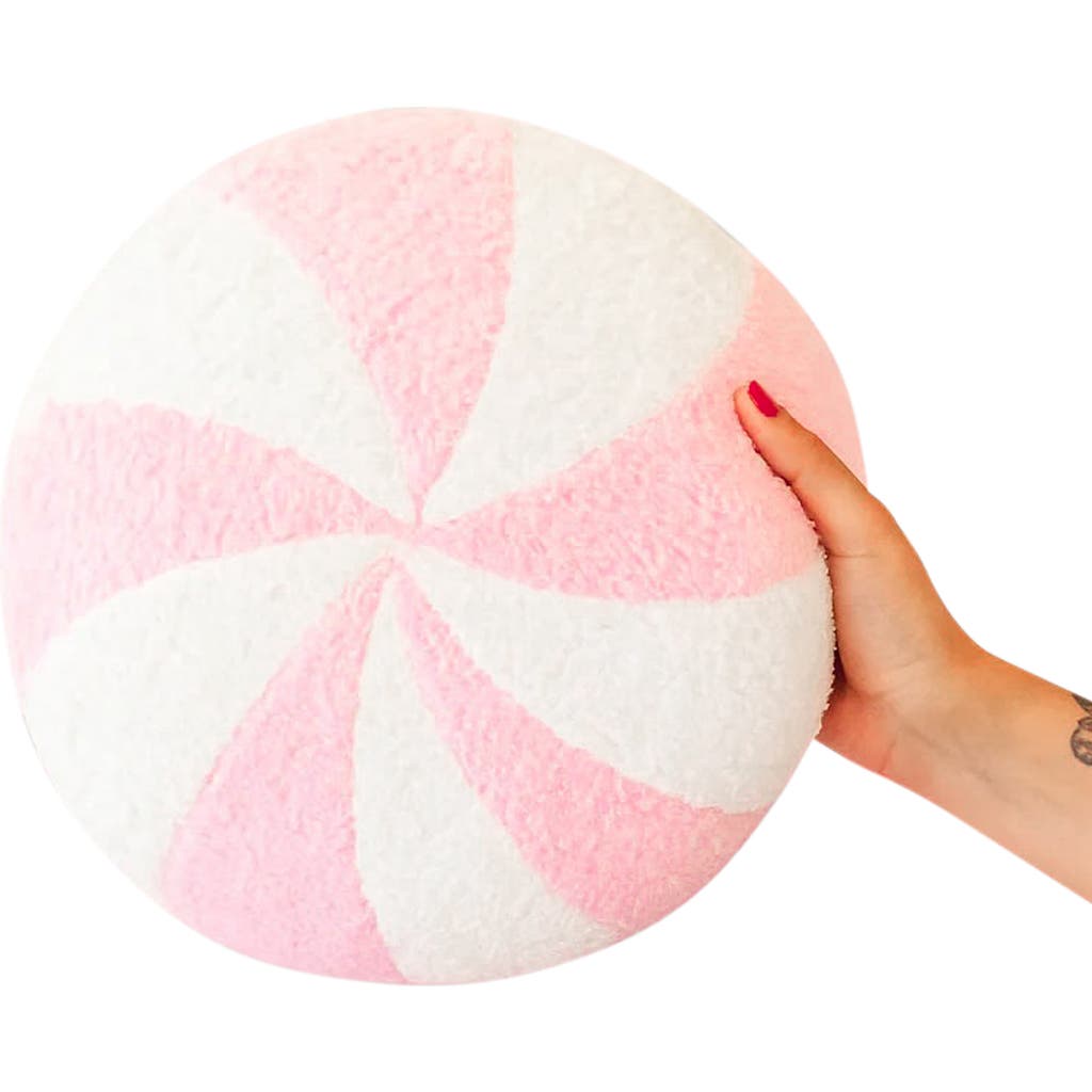 Sunshine Studios Holiday Peppermint Swirl Pillow In Pink