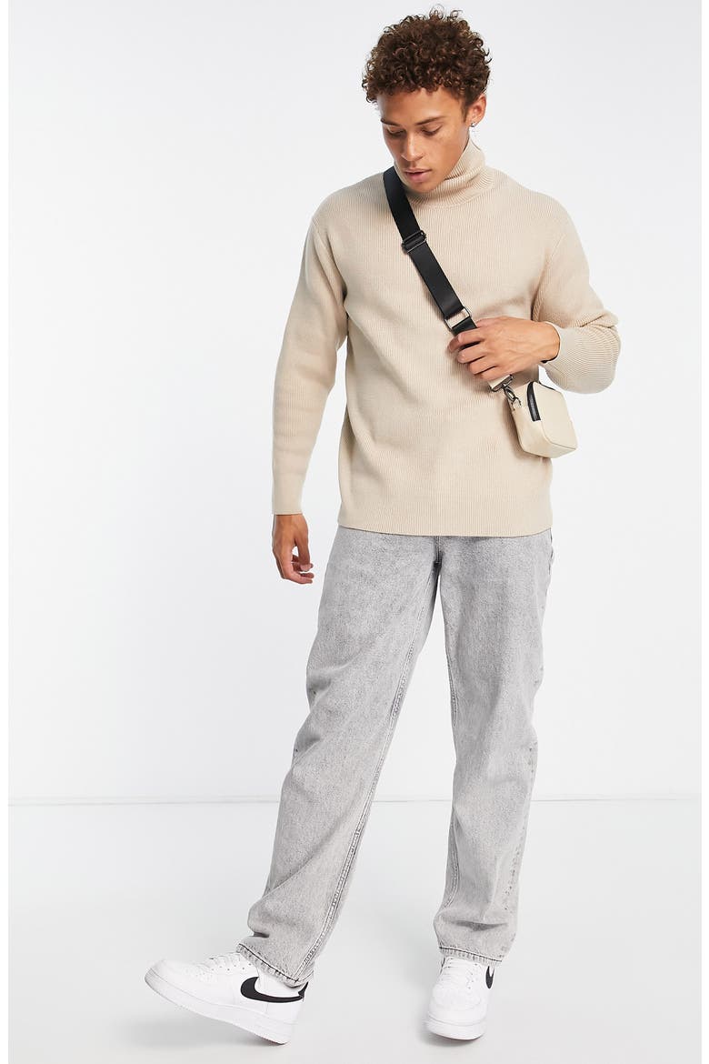 Rib Turtleneck Sweater, Alternate, color, STONE