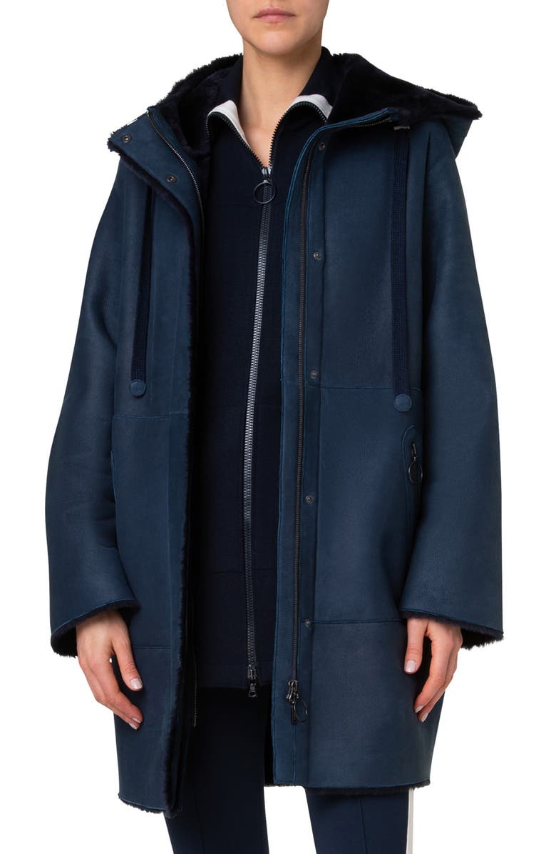 Akris punto Shearling Lined Lambskin Leather Parka, Main, color, 