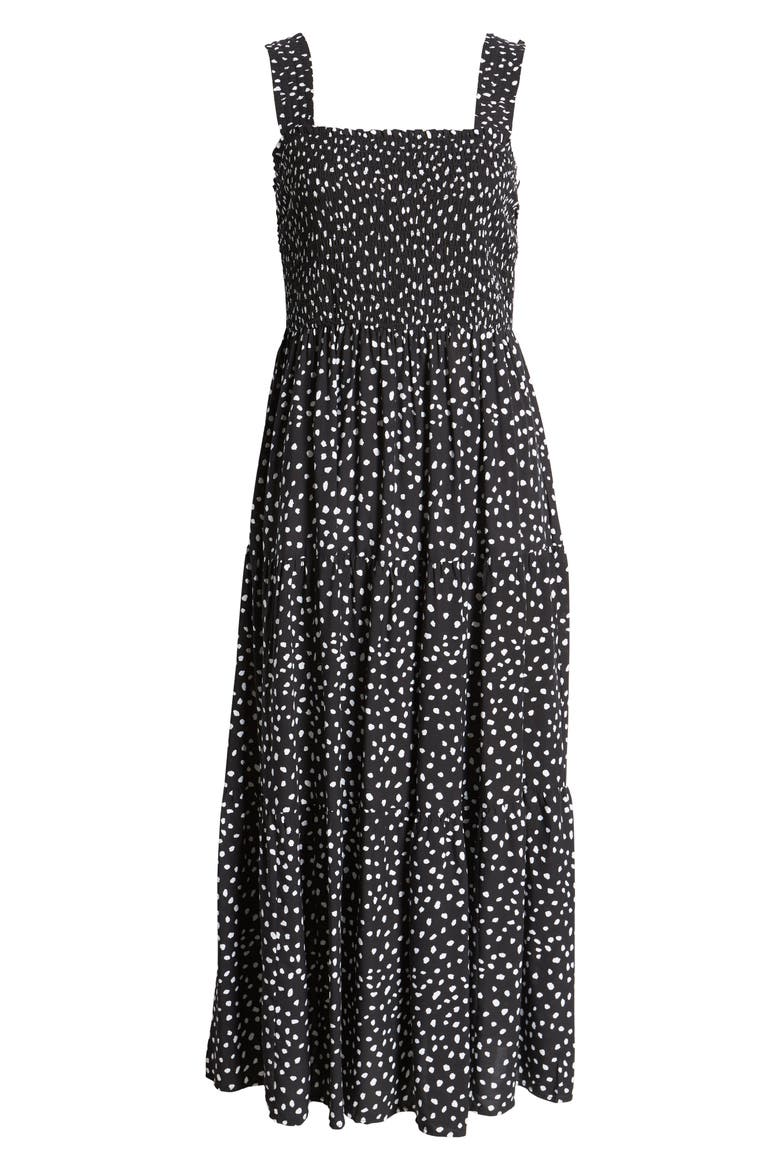 Elisa Smocked Maxi Dress, Alternate, color, SPOTS NOIR