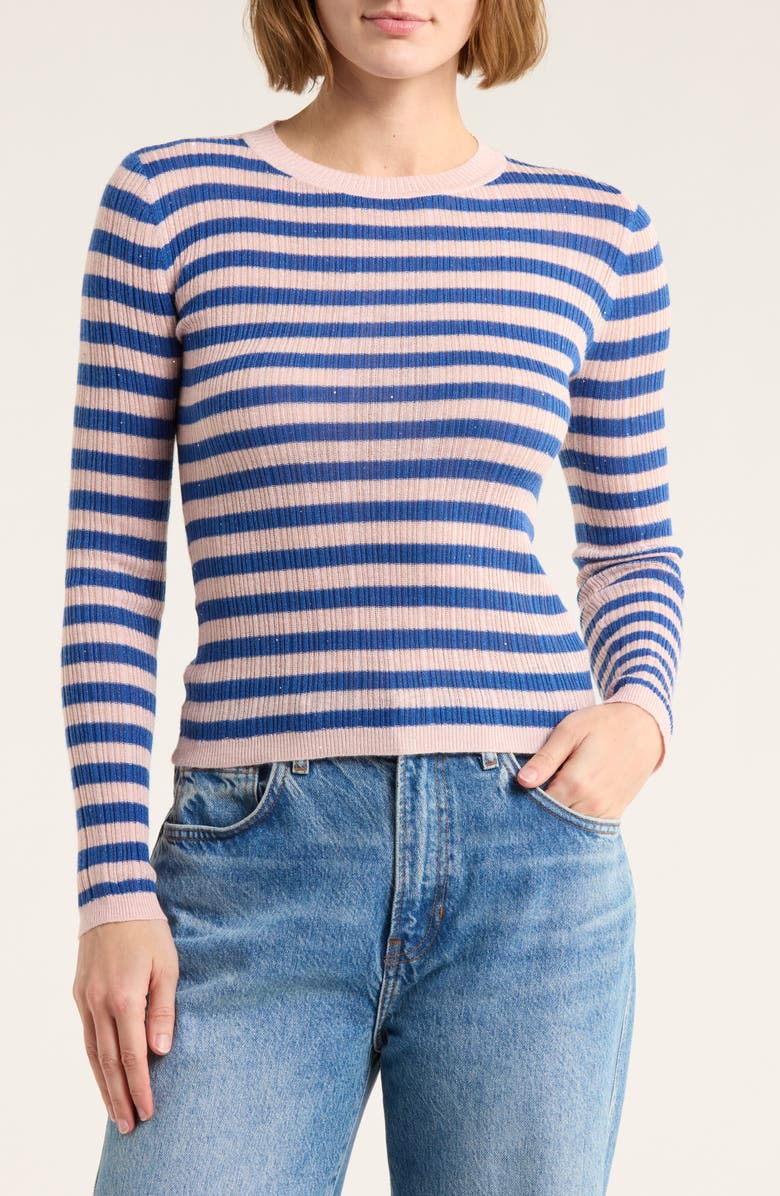 FRNCH Stripe Ribbed Knit Top, Main, color, Rose Pale