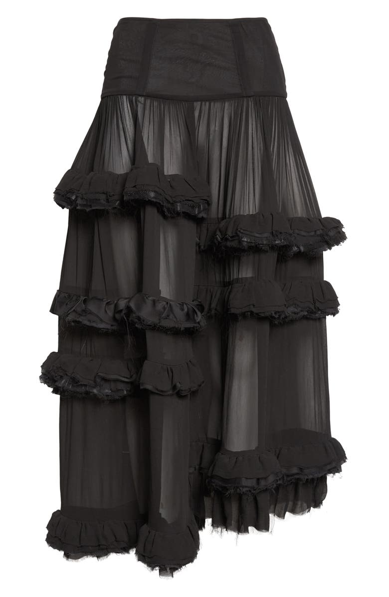 Meruert Tolegen Shifted Chiffon Ruffle Skirt, Alternate, color, Black