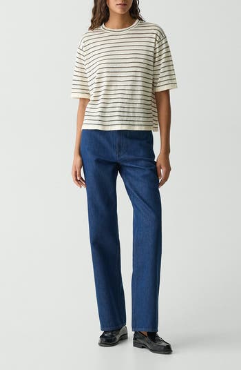 今季完売 Theory Neo Sag Harbor Boyfriend Tee Theory Neo Sag Harbor Stripe Linen Blend Boyfriend T-Shirt