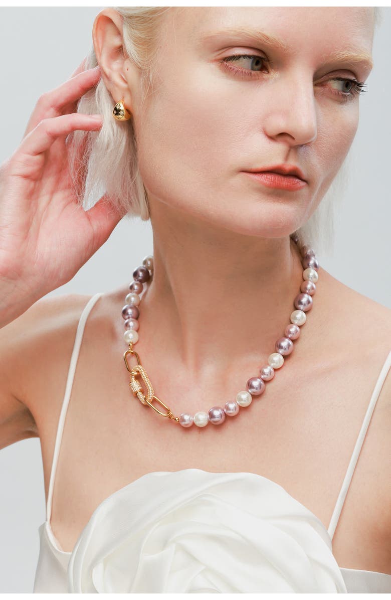 Classicharms Shell Pearl Necklace with Gem-Encrusted Carabiner Lock, Alternate, color, Purple