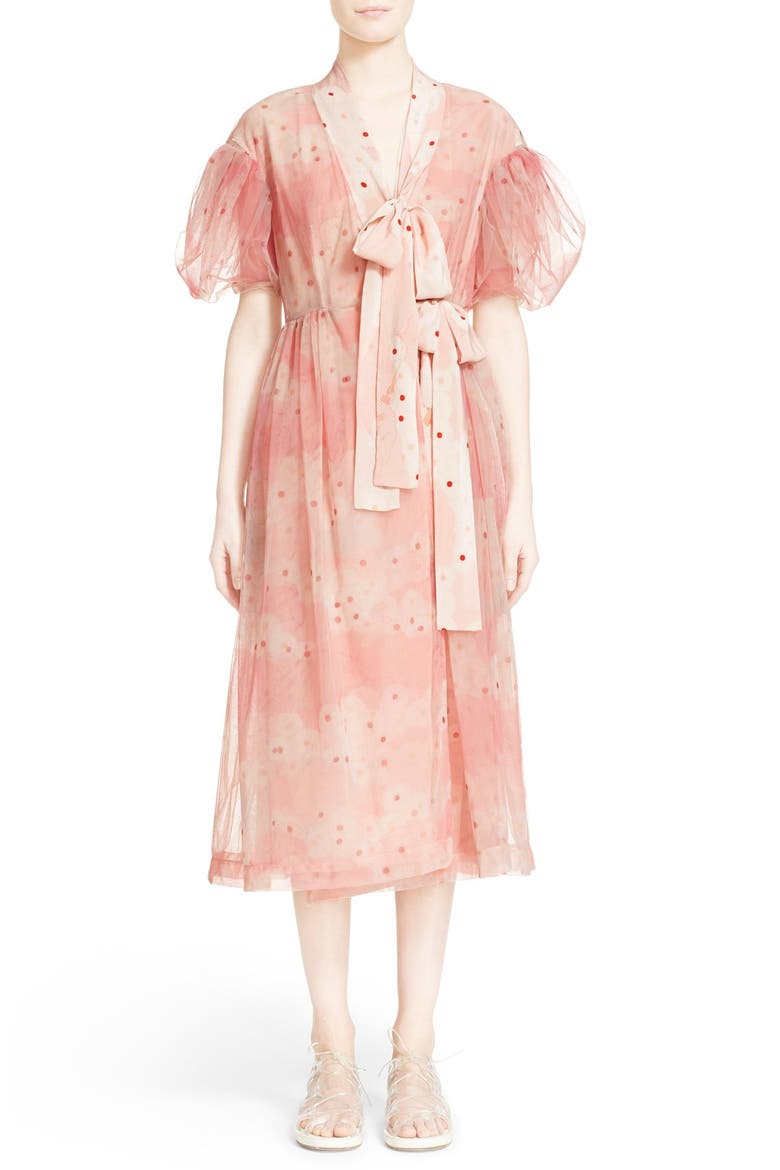 Print Tulle Kimono Wrap Dress, Main, color, PINK