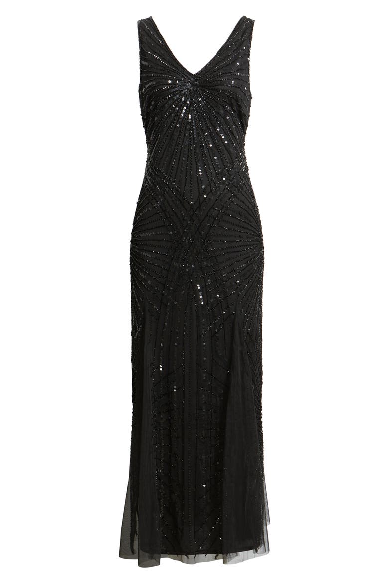 Beaded Sleeveless Tulle Gown, Alternate, color, BLACK 001