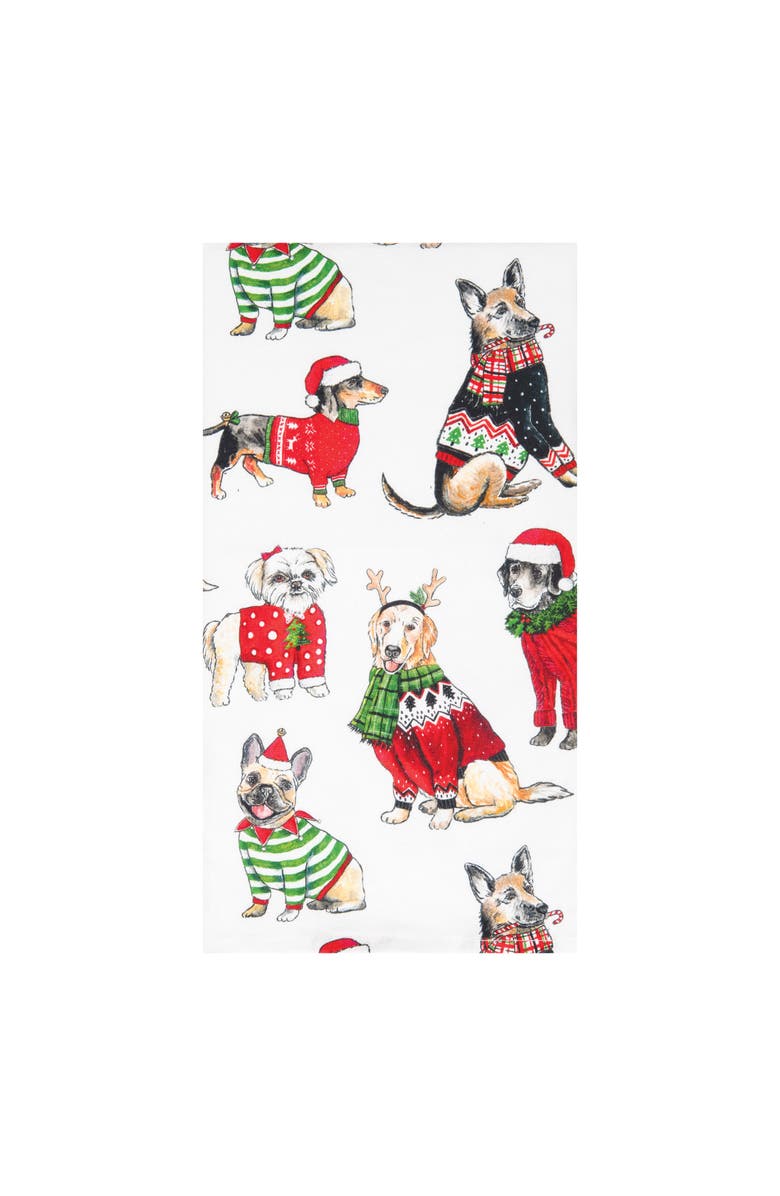C&F Home Christmas Dogs in Sweaters & Santa Claus Hats Pattern Cotton Dishtowel, Alternate, color, White