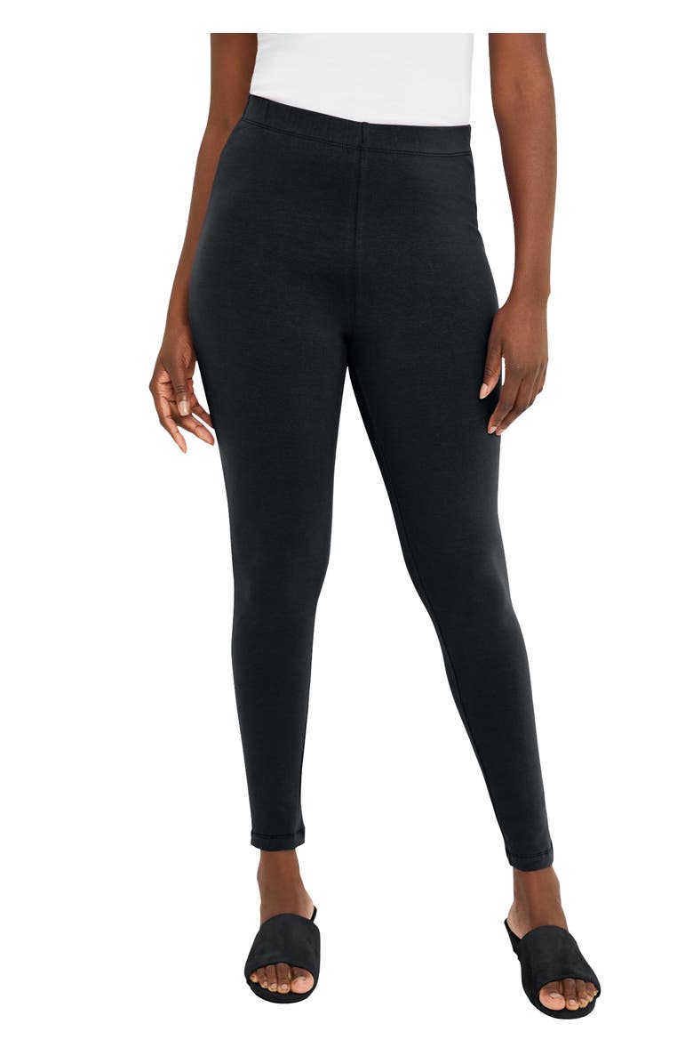 Jessica London Everyday Stretch Cotton Legging, Main, color, Black