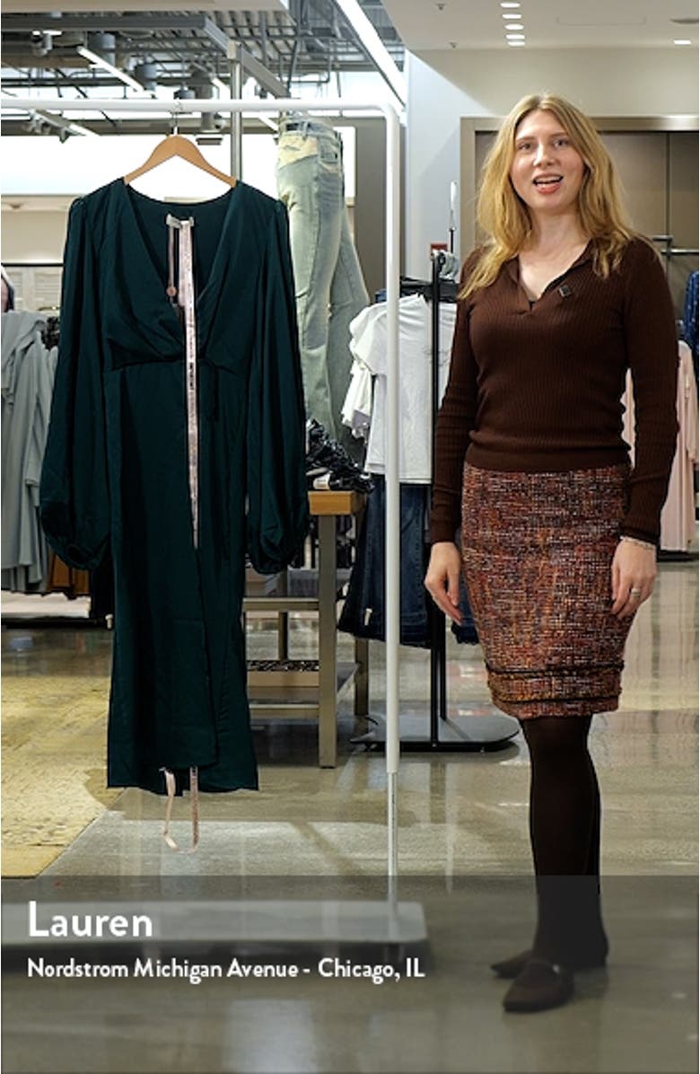 Shiloh Long Sleeve Satin Wrap Dress, sales video thumbnail