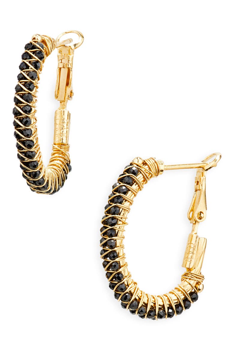 Lucky Lyre Hoop Earrings, Main, color, BLACK
