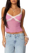 EDIKTED Lace Trim Mesh Camisole