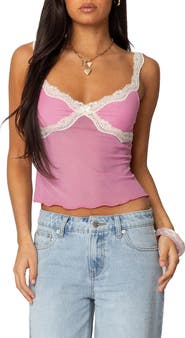 EDIKTED Lace Trim Mesh Camisole