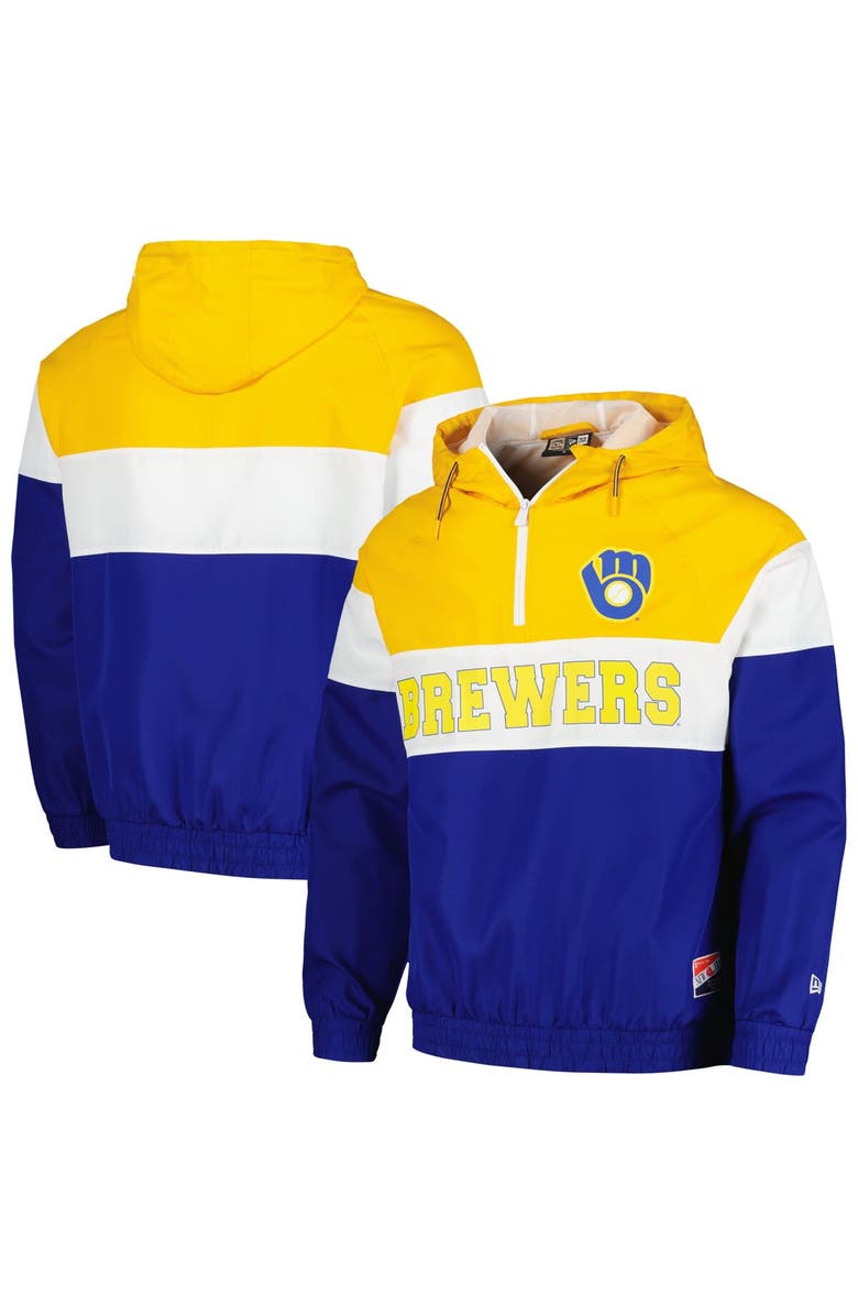 New Era Men's New Era Royal Milwaukee Brewers Ripstop Raglan Quarter-Zip Hoodie Windbreaker Jacket, Main, color, Royal