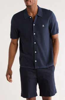Honeycomb Short Sleeve Cotton Piqué Button-Up Shirt