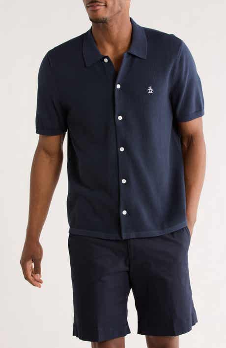 Honeycomb Short Sleeve Cotton Piqué Button-Up Shirt