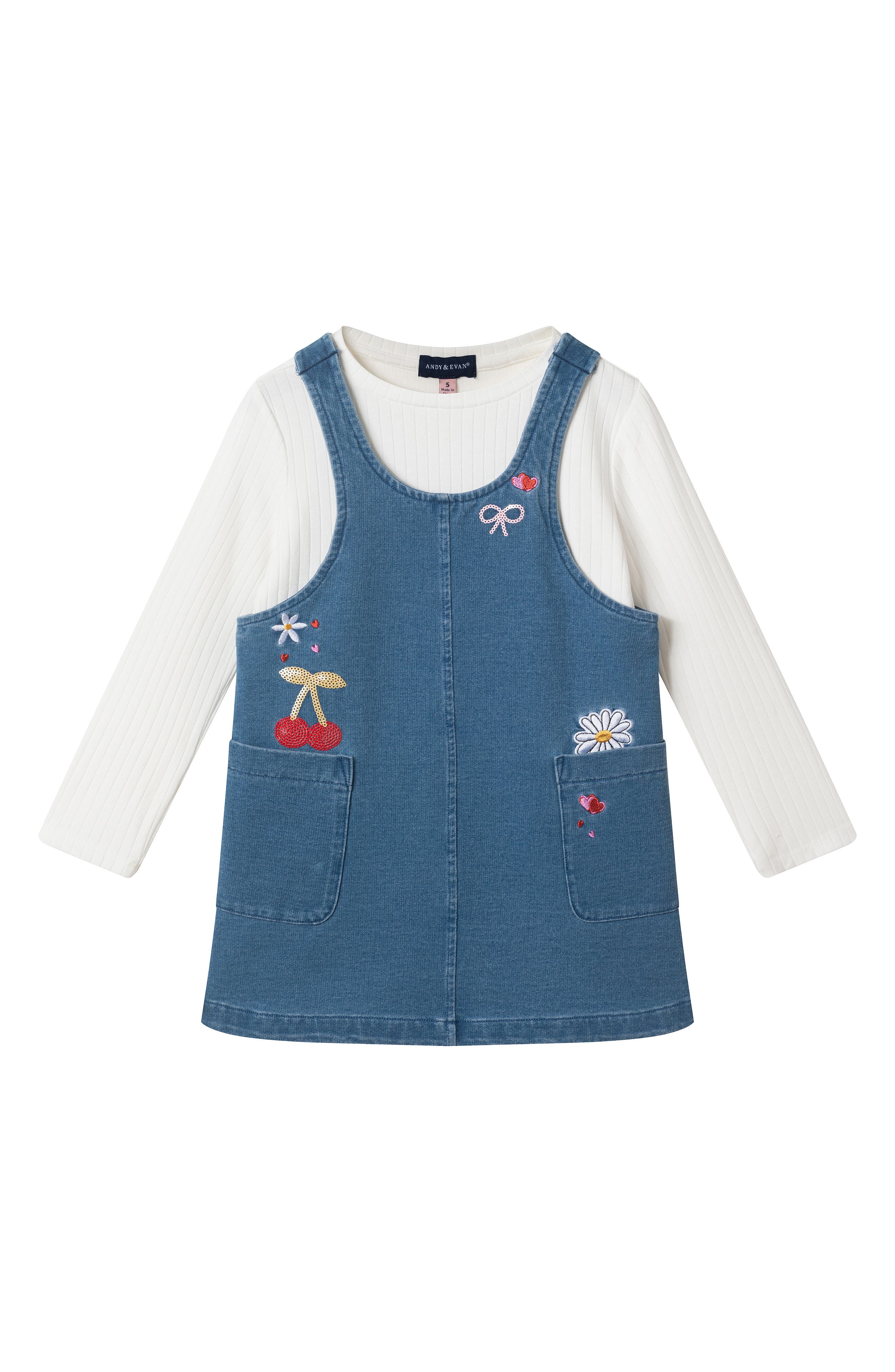 Kids' Embroidered Denim Jumper & Tee Set