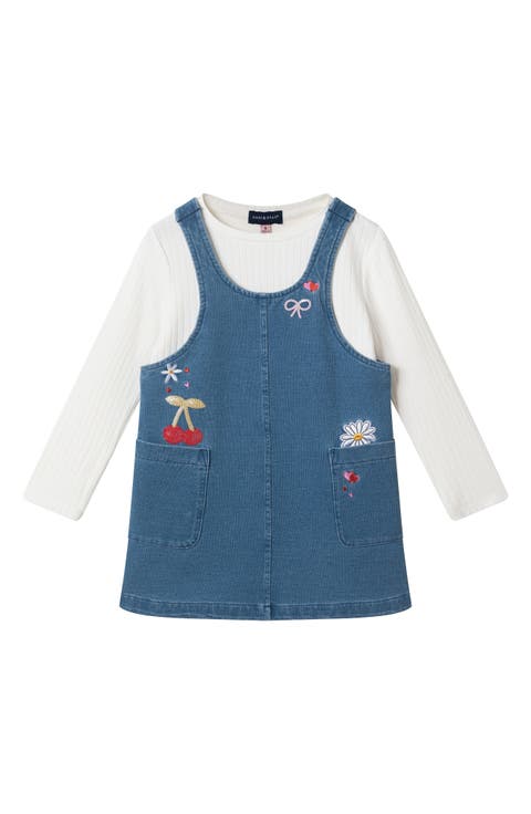 Kids' Embroidered Denim Jumper & Tee Set