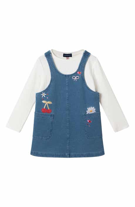 Kids' Embroidered Denim Jumper & Tee Set