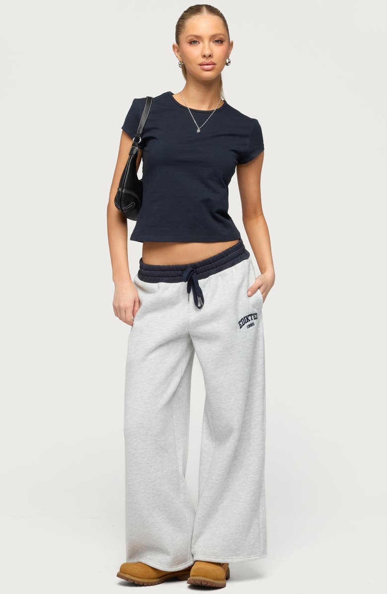 EDIKTED Contrast Waist Logo Wide Leg Sweatpants, Alternate, color, 
