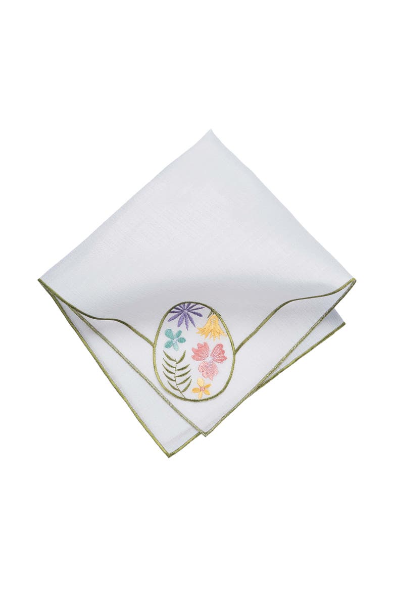 Floral Easter Egg Embroidered Hemstitch Set of 6 Cloth Napkins, Alternate, color, Pink