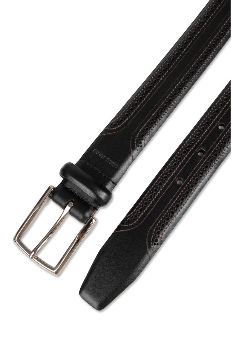 Brogue Leather Belt, Alternate, color, BLACK