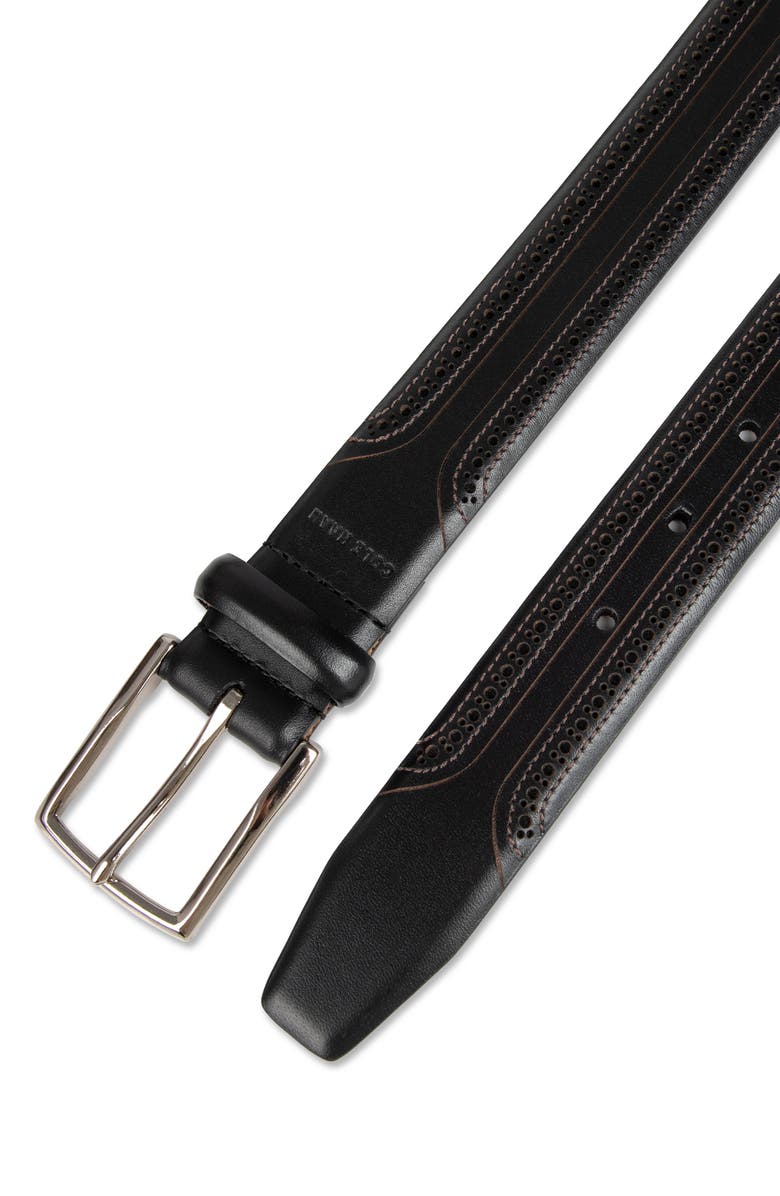 Cole Haan Brogue Leather Belt, Alternate, color, Black