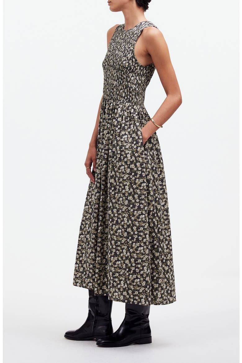 The Melody Floral Smocked Midi Dress, Alternate, color, DARK PAVEMENT