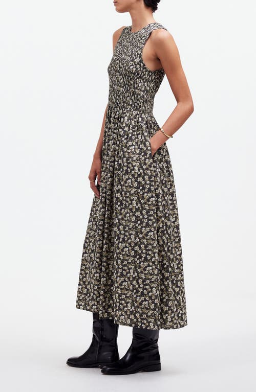 Madewell The Melody Floral Smocked Midi Dress In Dark Pavement