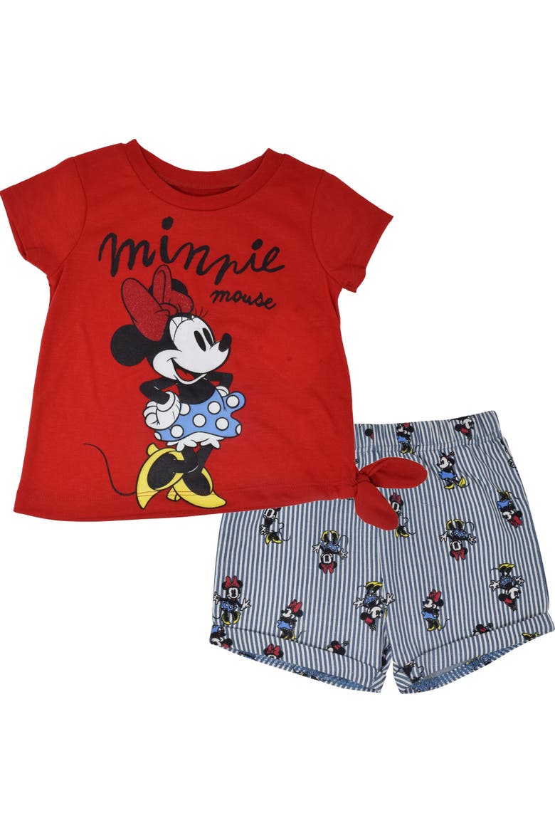 Minnie Mouse 2-Piece Graphic T-Shirt and Shorts Set, Main, color, Minnie Red Stripe