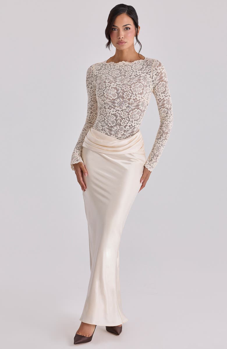 HOUSE OF CB Beau Satin Drape Maxi Skirt, Alternate, color, Vintage Cream