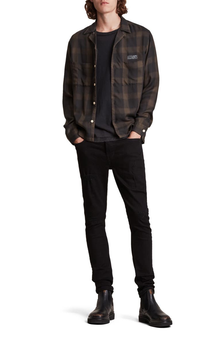 Damaged Cigarette Skinny Jeans, Alternate, color, BLACK