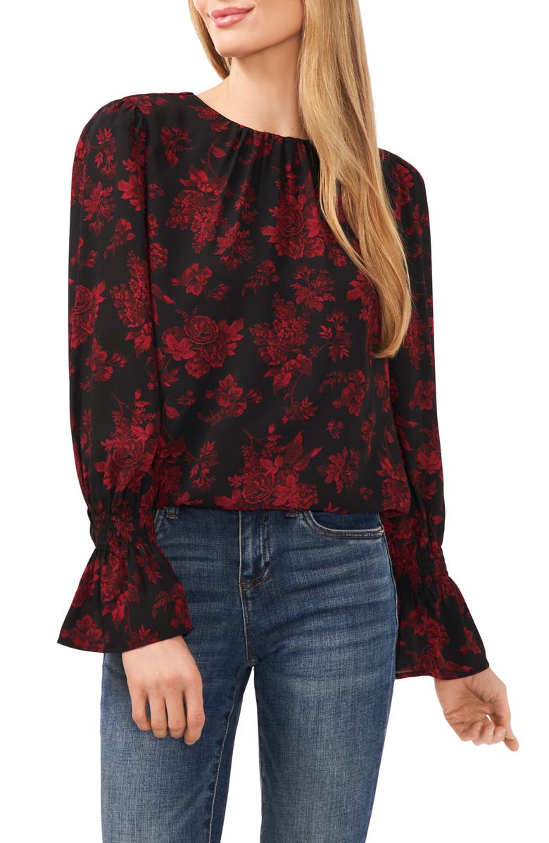 CeCe Floral Long Sleeve Ruffle Cuff Top, Main, color, 