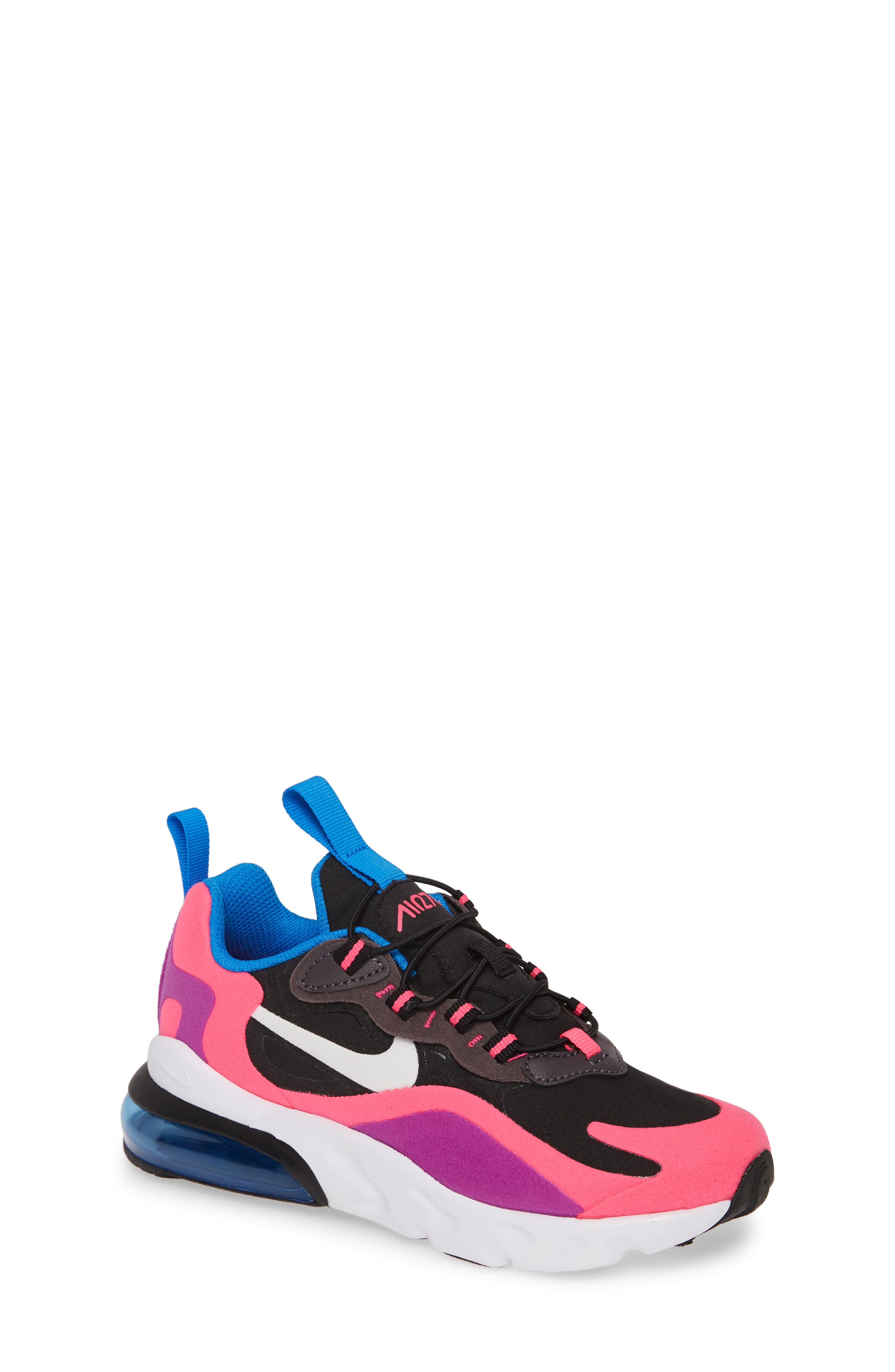 Air Max 270 React Sneaker, Main, color, BLACK/ WHITE/ PINK/ PURPLE