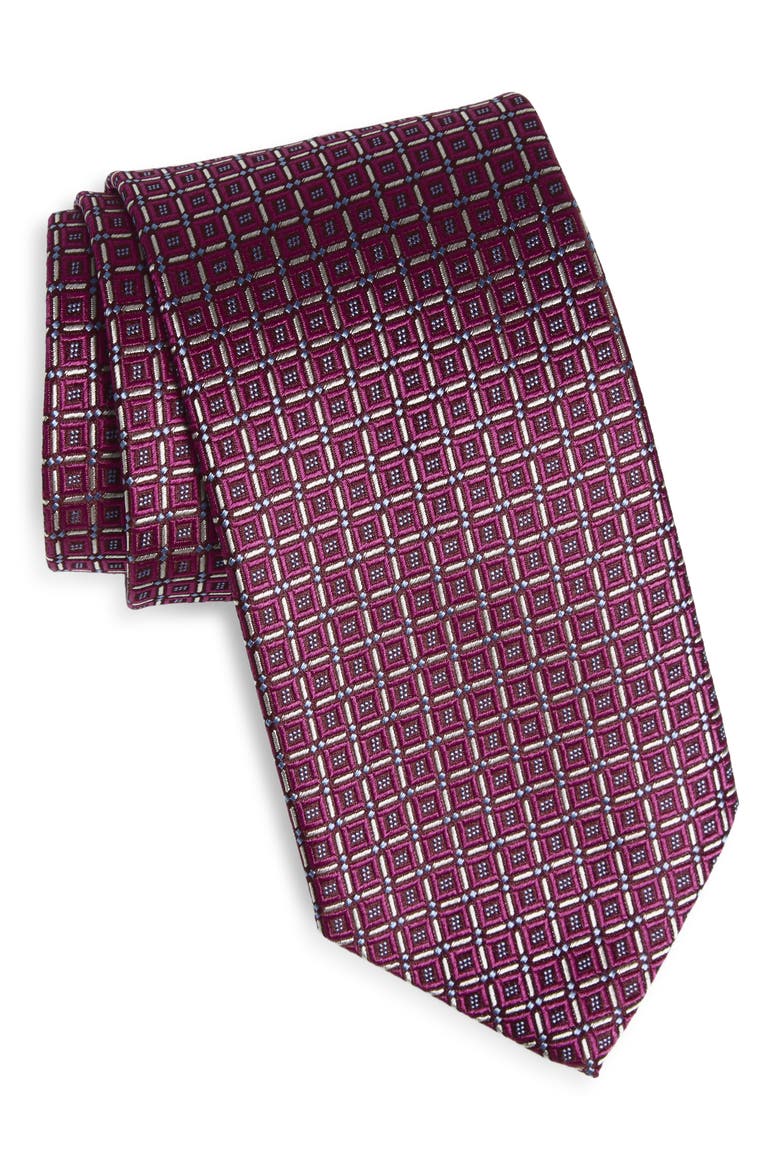 Geometric Silk Tie, Main, color, BERRY