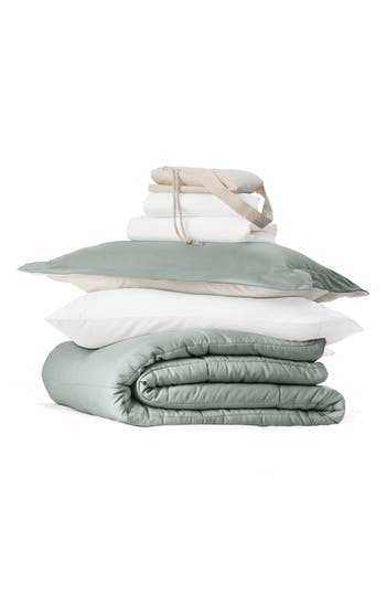 Homespun Ultimate College Essentials Bedding Bundle. In Eucalyptus/natural
