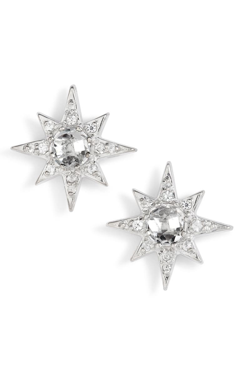 Anzie Mini Starburst White Topaz Earrings, Main, color, 