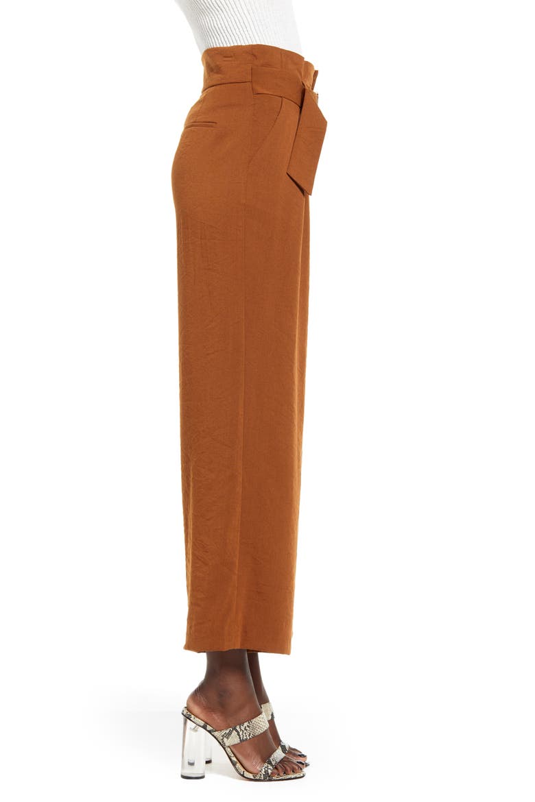 Pleated Wide Leg Crop Trousers, Alternate, color, DARK BROWN