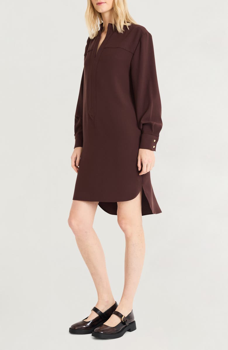 Split Neck Long Sleeve Shift Dress