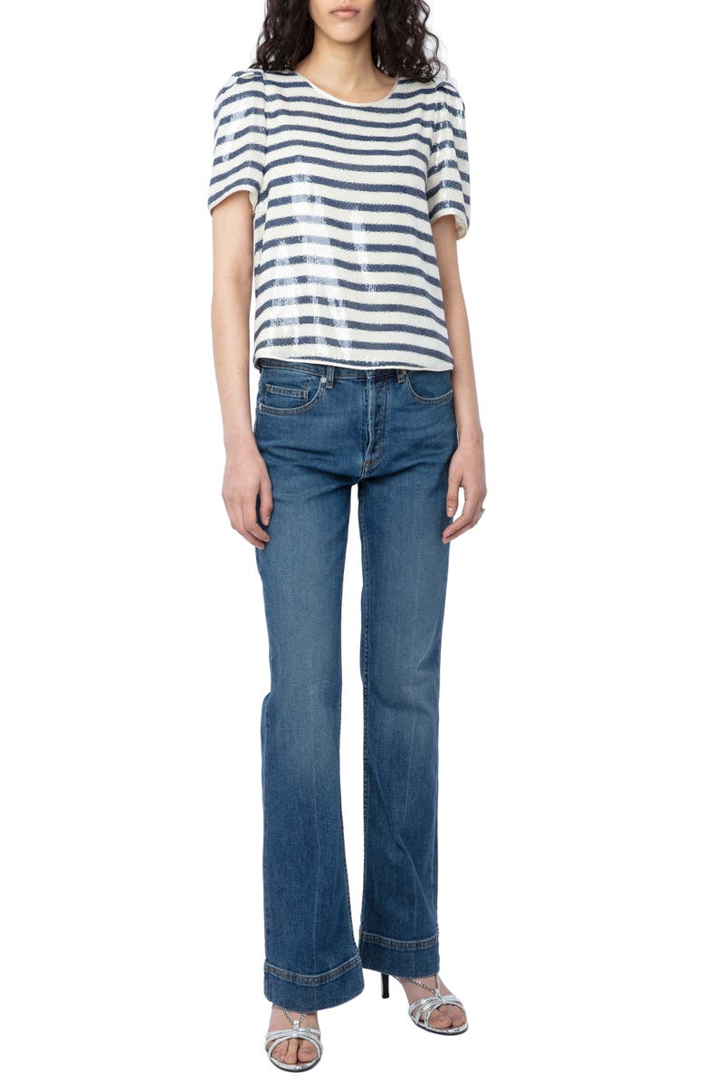Zadig & Voltaire Tchao Sequin Stripe Top, Alternate, color,