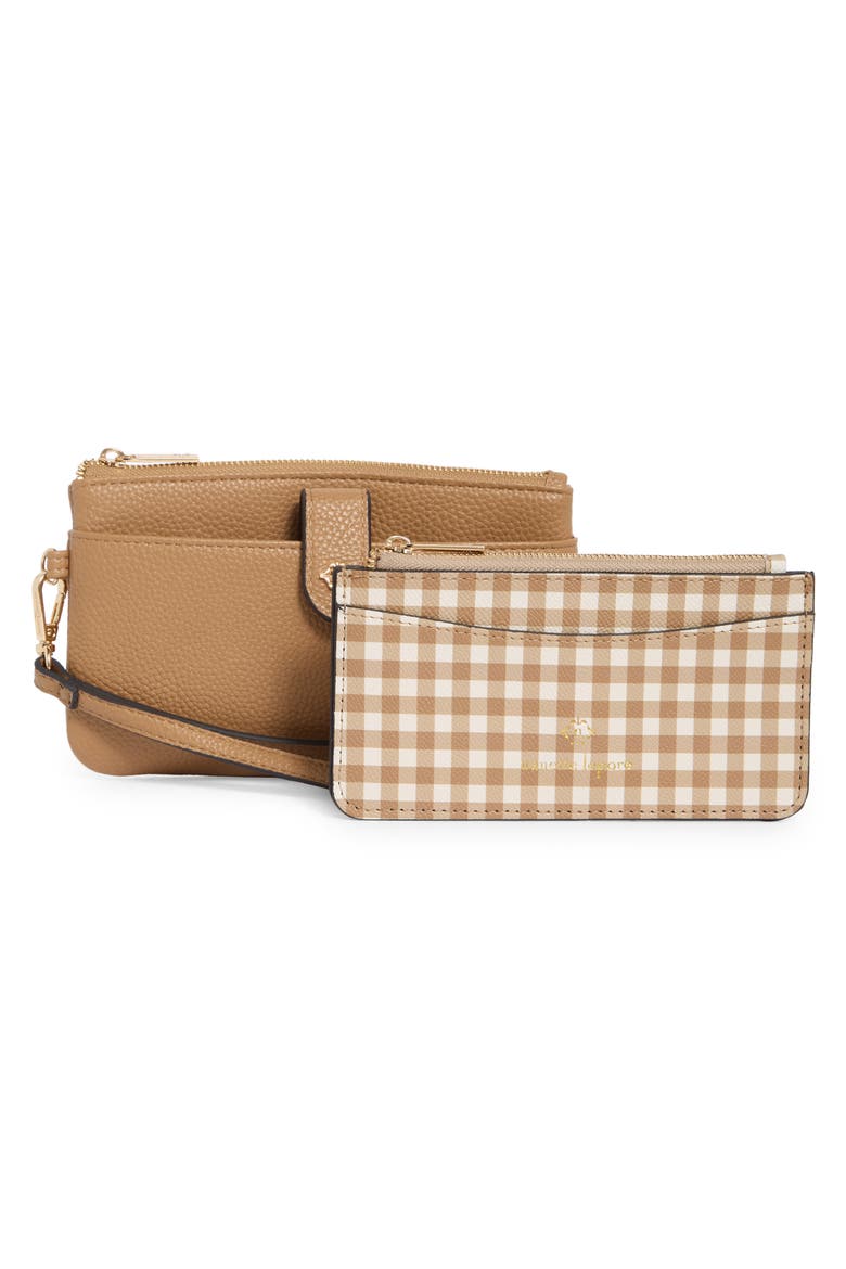 Faux Leather Wristlet with Card Case, Alternate, color, BROWN SUGAR/ BROWN GINGHAM