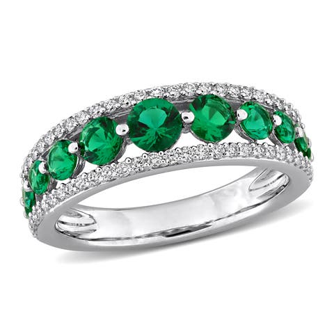 Lab-Created Gemstone & Diamond Graduated Ring 14K