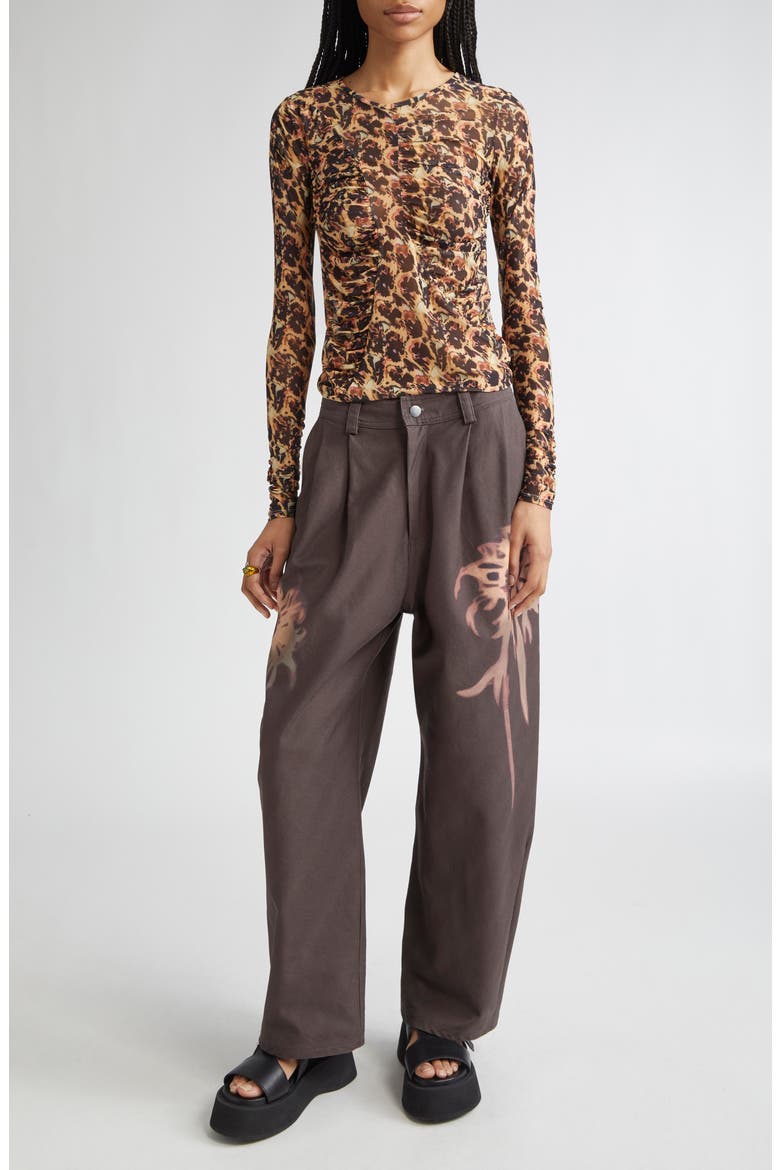 Serpentine Leopard Floral Long Sleeve Mesh Top, Alternate, color, LEOPARD PEONY