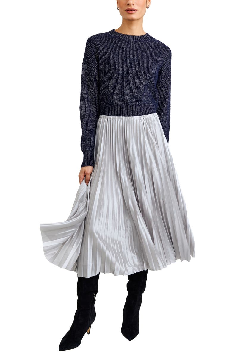 Bella Dahl Pleat Midi Skirt, Alternate, color, Silver Shimmer