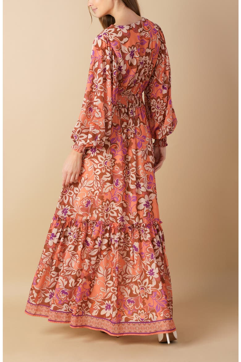Print Long Sleeve Maxi Dress, Alternate, color, ORANGE/ BROWN/ PURPLE