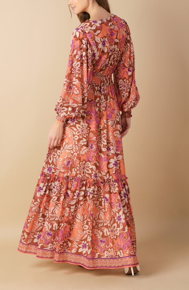 FLYING TOMATO Print Long Sleeve Maxi Dress, Alternate, color, Orange/ Brown/ Purple