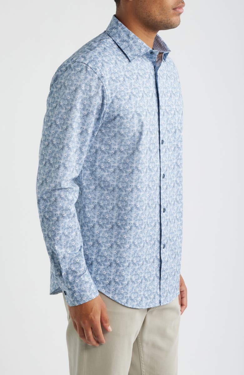 Bugatchi Jimmy OoohCotton<sup>®</sup> Floral Button-Up Shirt, Alternate, color, Steel