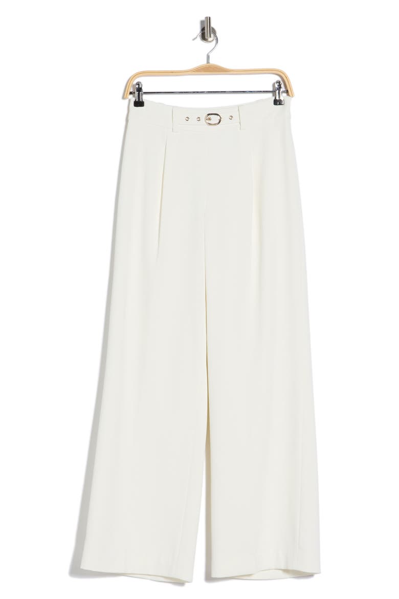 The Oakley Belt Detail High Waist Wide Leg Twill Pants, Alternate, color, SKY WHITE